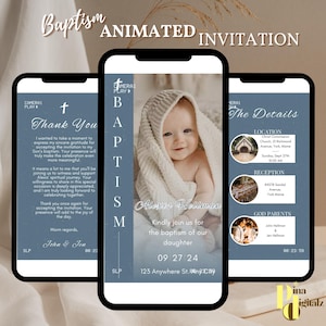Invitación de bautismo para niño, descarga instantánea, invitaciones de bautizo para niño, invitación digital azul polvoriento para bautismo, descarga azul para niño, invitación de bautismo BAP0055