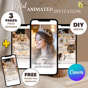 Quinceañera Video Invite, Canva Quinceanera, Quince Invitation, Personalized Video Evite, Animated Invitation, Sweet 15th Birthday 0002