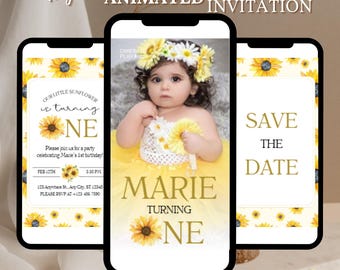 Sunflower Birthday Invitation-Sunflower Birthday Party Invitation, Editable Sunflower Invitation, Sunflower First Birthday, Instant Download