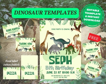 Dinosaur Birthday Invitation, Dinosaur Birthday Invite, Dinosaur Party Invitation, Dinosaur, Editable Digital Template Invitation