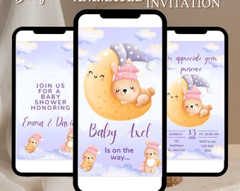 編集可能なテンプレート We Can Bearly Wait ベビーシャワー招待状、We Can Bearly Wait ベビーシャワー、青いテディベア、テディベア ベビーシャワー BS0015