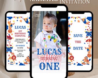 Circus Birthday Invitation - Editable Circus Invitation, Carnival Birthday Invitation, Circus Theme Party Invitation, Circus Animal Invite