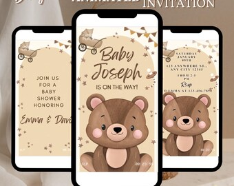 Invitación editable para baby shower con tema de oso neutro, invitación para baby shower de We Can Bearly Wait, baby shower con tema de oso boho marrón, oso neutro BS0010