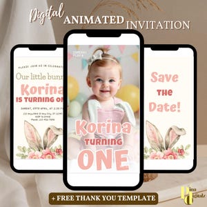 Vintage Bunny Birthday invitation, Some bunny is turning ONE birthday party, First Birthday Invite, Boho floral, Bunny Birthday Theme