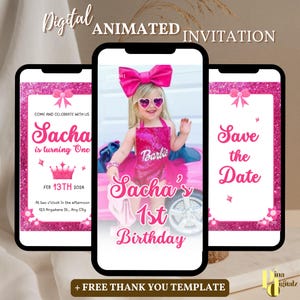 Fashion Doll Invite Birthday Video, Pink Doll Birthday Video Invitation, Pink Sparkle Animated Invite, Doll Theme Party, Pink Glitter Invite
