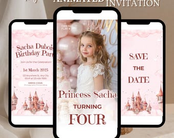 Four Ever A Princess Birthday Invite, Princess Party, Girls Fourth Birthday, Four Ever Magical, Castle, Digital Download Edit Text Editable