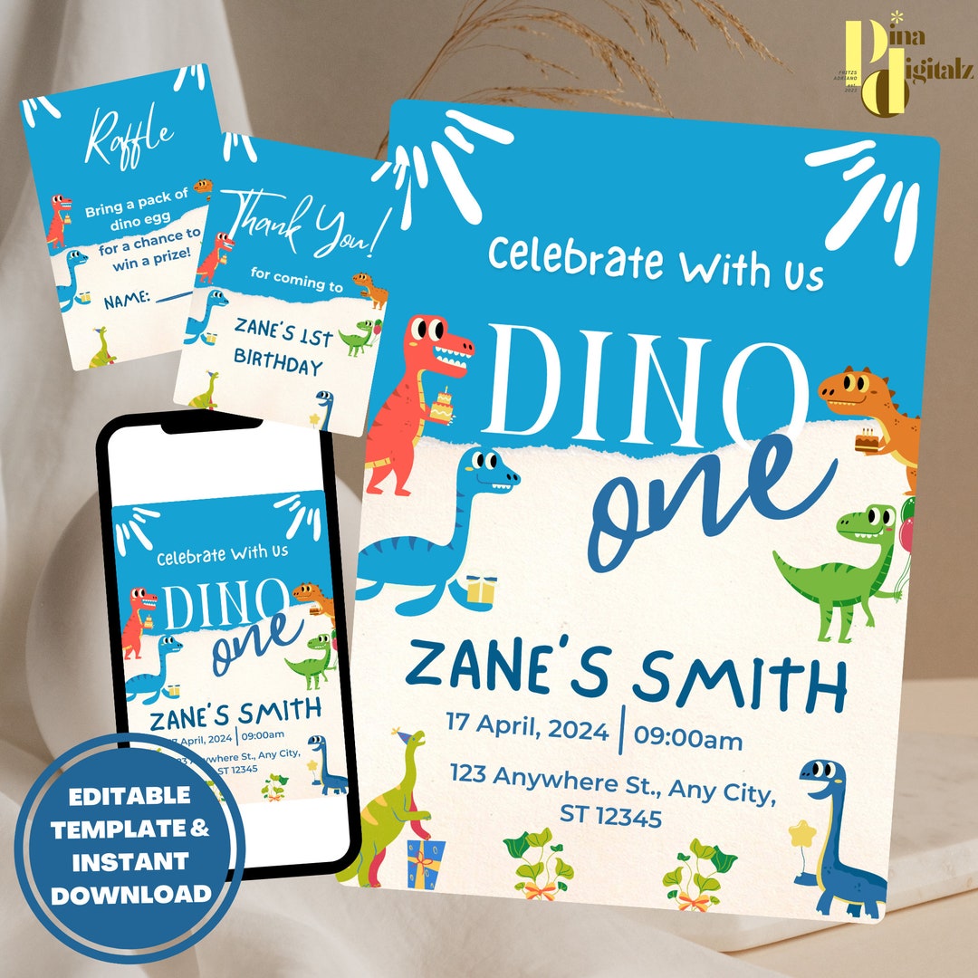 EDITABLE Dinosaur Birthday Party Invitation 1st Birthday Invitation ...