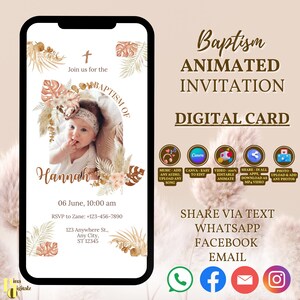 BOHO Blush Taufe digitale Einladung Pampasgras rosa Rose Taufe Telefon einladen Vorlage Tauftext einladen Telefon einladen