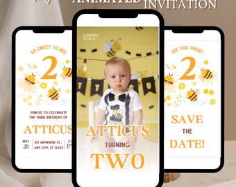 Sweet To Bee Two Birthday Invitation, Editable Bee First Birthday Invitation, Bee Day Party, Cute Bee Invitation, Instant Download
