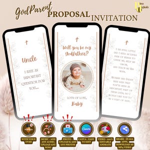 Plantilla de tarjeta de propuesta de ¿Serás mi padrino? Minimalista clásico y moderno, editable, Canva, fiesta de bodas, propuesta de padrinos animada, BAP0001