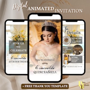 Quinceañera Video Invite, Canva Quinceanera, Quince Invitation, Personalized Video Evite, Animated Invitation, Sweet 15th Birthday QUIN0007