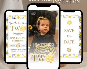 Sweet to Bee Two Birthday Invitation Bee Theme Second Birthday Party Invite Bumble Bee Editable Template Bee Day Instant Download