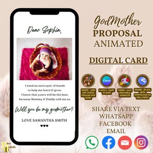 ¿Serás mi plantilla de tarjeta de propuesta de madrina Tarjeta de propuesta de padrino Editable Propuesta de bautismo moderno Descarga instantánea Invitación ANIMADA