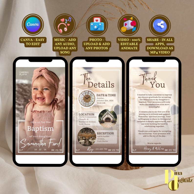 Baptism Invitation Template, Pink Baptism Invitation Template