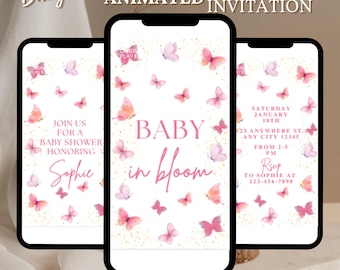 Baby in Bloom Invitation, Butterfly Baby Shower Invitation Girl, Pink Purple Butterflies Wildflower Invite Baby in Bloom Shower BS0027