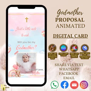 Plantilla de tarjeta de propuesta "¿Quieres ser mi madrina?", Tarjeta de propuesta de padrino con foto, Propuesta de bautismo moderna editable, Descarga instantánea BAP0019