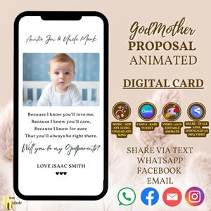 Clásico Minimalista Moderno ¿Serás mis padrinos? Plantilla de tarjeta de propuesta Editable Canva Fiesta de bodas ANIMADA Propuesta de padrino