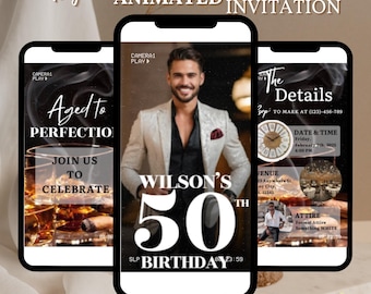 Whiskey Birthday Invitation, Editable Adult Men Birthday Invite, 30th 40th 50th Any Age Aged to perfection Download Dinner Party MEN0003