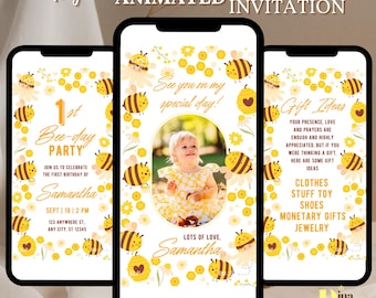 Bee eerste verjaardagsuitnodiging eerste uitnodiging voor Bee-dag Honey Bee 1e verjaardag uitnodigen Sweet To Bee One-uitnodiging bewerkbare Instant Download