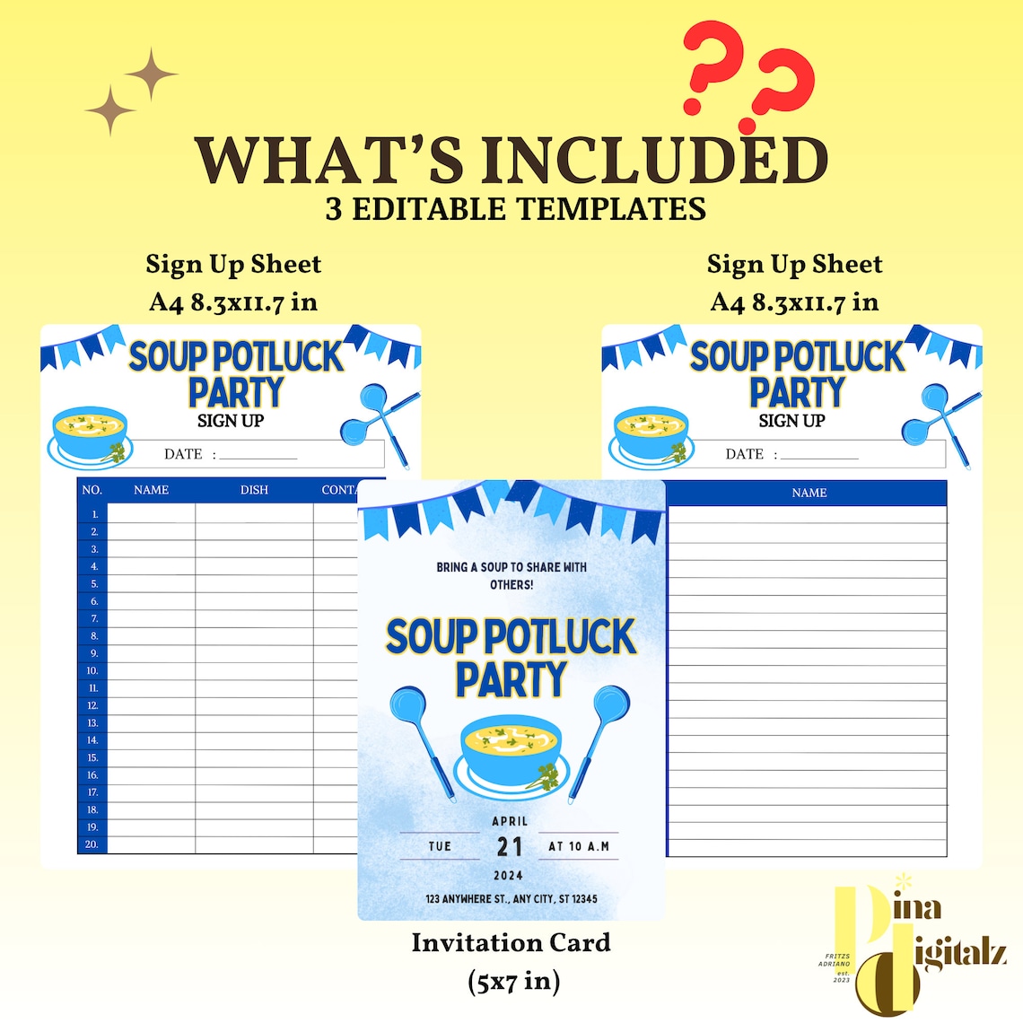 EDITABLE Soup Potluck Invite Soup Potluck Invitation Soup Party Potluck ...