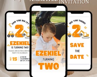 Invitación de cumpleaños de construcción, invitación de cumpleaños de camión volquete, plantilla de invitación de construcción para segundo cumpleaños Descarga instantánea
