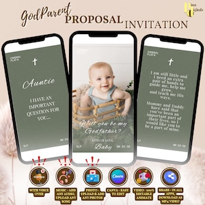 Plantilla de tarjeta de propuesta de "¿Serás mi padrino?", minimalista, clásica y moderna, editable, Canva, para fiesta de bodas, propuesta de padrinos animada, BAP0056