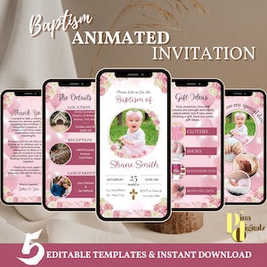 Blush rosa Taufe Digitale Einladung Pampas Grass Taufe Telefon einladen Vorlage Elektronische Taufe Text einladen Telefon einladen BAP0008
