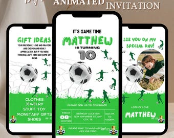 Invito di compleanno a tema calcio, modello di invito a tema calcio, festa di calcio per bambini, modello digitale modificabile, download immediato, invito video Canva