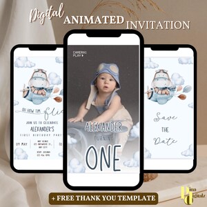 Time Flies 1st Birthday Invitation Template, Airplane 1st Birthday Invitation, Boy Airplane Party Invite, Kid Birthday Invite