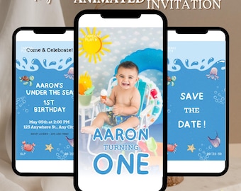 Oneder the Sea Birthday Invitation, Under the Sea Editable Template, 1st Birthday, Ocean Animals Girls Under the Sea Invite, Editable Canva