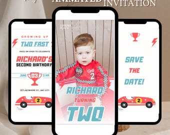 Editable Race Car 2nd Birthday Invite Electronic TWO Fast Birthday Invitation Racing Car Vintage Racecar Editable Template Instant Download
