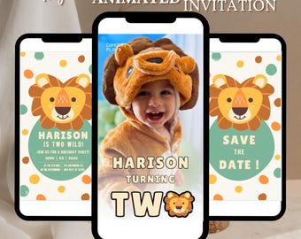 Editable Safari Birthday Invitation, Girl Two Wild Invitation, Jungle Animals Invitation, 2nd Birthday Invitation, Canva Video Invite