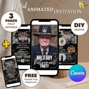 Invitation à la retraite militaire moderne, invitations à une fête militaire, invitation à l'armée, invitation à un soldat, fête de retraite ANIMÉE 0002