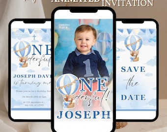 Editable 1st Birthday Boy Teddy Bear Hot Air Balloon Theme, 1st Birthday Invite, Light Blue, Beary First Birthday Invite, Instant Download