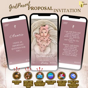 Video de invitación para la propuesta de matrimonio ¿Quieres ser mi madrina? Tarjeta de propuesta de padrino Plantilla clásica moderna de Canva ¿Quieres ser mi madrina? BAP0054