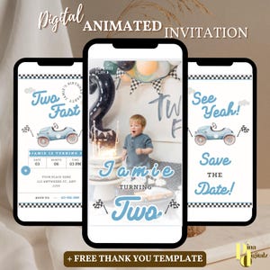 Editable TWO Fast Birthday Invitation Race Car 2nd Birthday Invite Racing Car Vintage Racecar Editable Template Instant Download