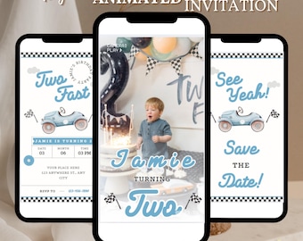 Editable TWO Fast Birthday Invitation Race Car 2nd Birthday Invite Racing Car Vintage Racecar Editable Template Instant Download