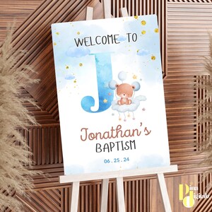 Boy BAPTISM Invitation WELCOME Sign Template, First Communion, Baptism Welcome Sign, Baby Blue Christening, Baby Boy Baptism Sign BAP0020