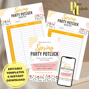 EDITABLE Spring Invitation Template Spring Invitation Digital Potluck ...