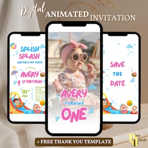 Pool Party Birthday Invitation Video. Neon Beach Theme Tropical Summer Invite For Teens, Kids, Adults. DIY Canva Editable Template.