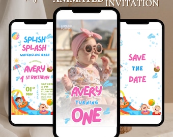Pool Party Birthday Invitation Video. Neon Beach Theme Tropical Summer Invite For Teens, Kids, Adults. DIY Canva Editable Template.