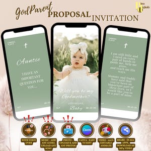 Video de invitación para la propuesta de matrimonio ¿Quieres ser mi madrina? Tarjeta de propuesta de matrimonio clásica y moderna Plantilla de Canva ¿Quieres ser mi madrina? BAP0052