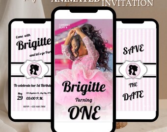 Fashion Doll Invite Birthday Video, Pink Doll Birthday Video Invitation, Pink Sparkle Animated Invite, Doll Theme Party, Pink Glitter Invite