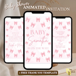 Pink Bow Baby Shower Invitation Template, Baby Girl, Pink Coquette Baby Shower Invite, Baby Shower Invitation Girl Coquette Bow BS0028