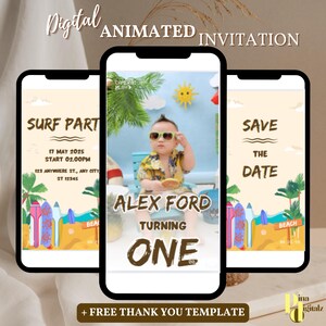 The Big One Surf Birthday Invitation, Editable Surfboard Birthday Invite, Editable Beach Summer Pool Party Invitation, DIGITAL DOWNLOAD