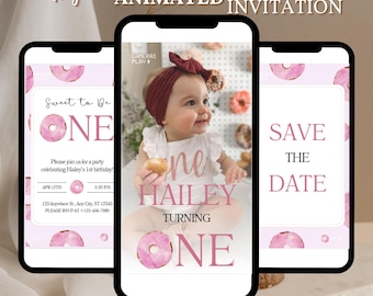 Donut Birthday Invitation, Sweet One Birthday Invite, Donut First Birthday, Girl 1st Birthday Donut Invitation, Candy And Donuts Invite