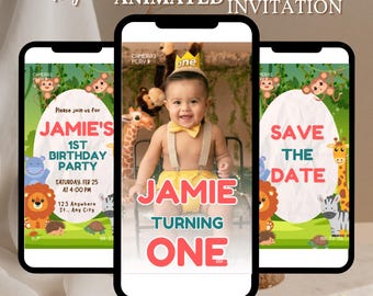 Safari Erster Geburtstag Evite, Wild One Geburtstag, 1. Geburtstag Digitale Einladung, Dschungel Erster Geburtstag Evite, Dschungeltier-Party