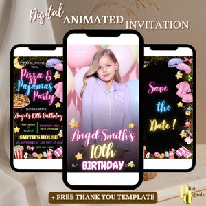 Editable Pizza and Pajamas Birthday Invitation, Sleepover Birthday Invitation, Slumber Party, Pajama Party, Movie Night Party Girl Pink