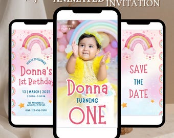 Editable Rainbow Birthday Invitation Girls Rainbow Party Rainbow Birthday Invite Pink Gold Rainbow Clouds Hearts, Rainbow of fun Invite
