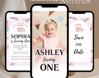 Editable Ice Cream Birthday Invitation Three Scoops of Fun 1st Birthday Party invitation Template Instant Download Ice Cream Invite